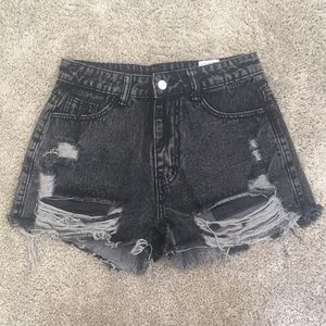 Grey denim jean shorts distressed